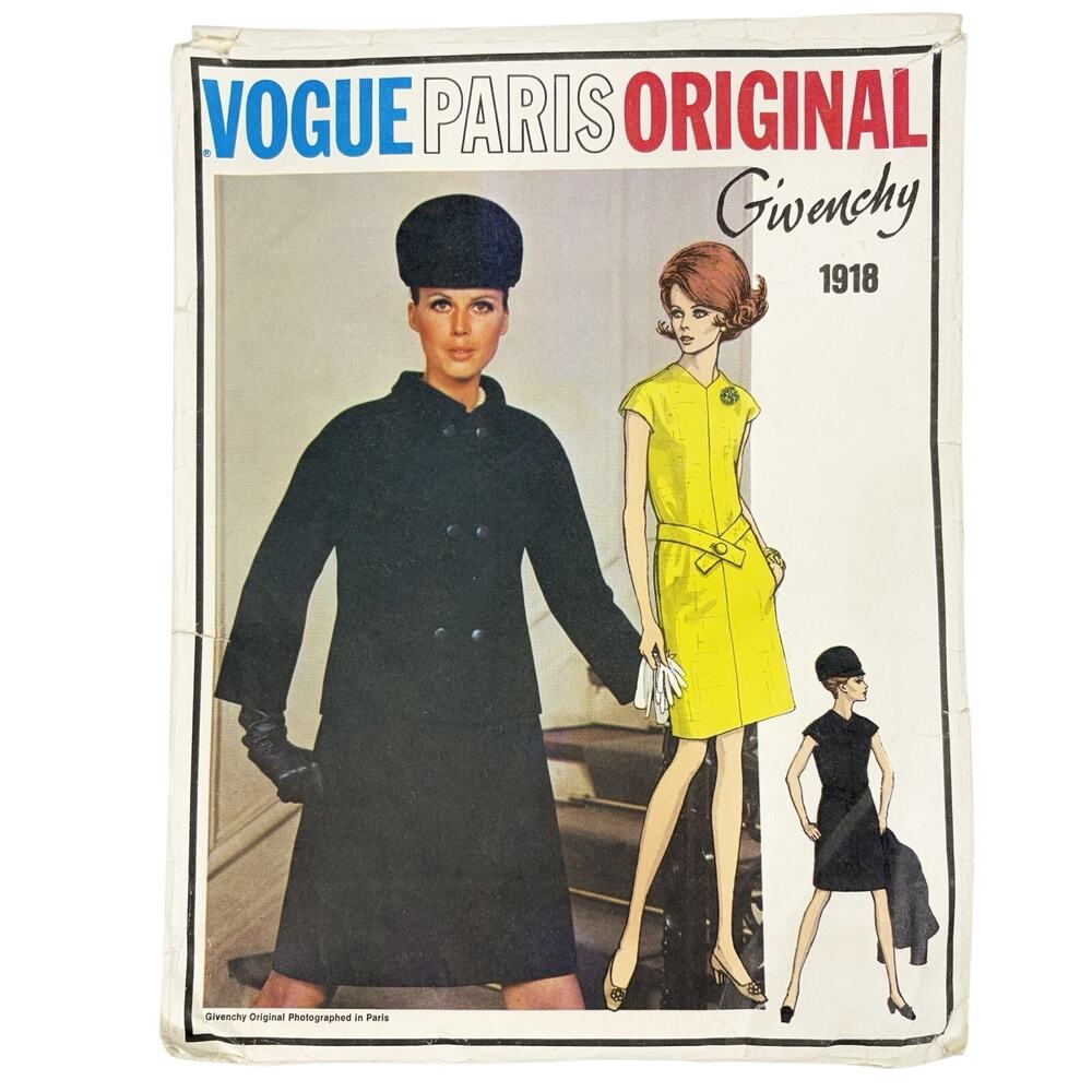 VTG 60s Givenchy Vogue Paris Original Dress Coat Pattern 1918 Size 12